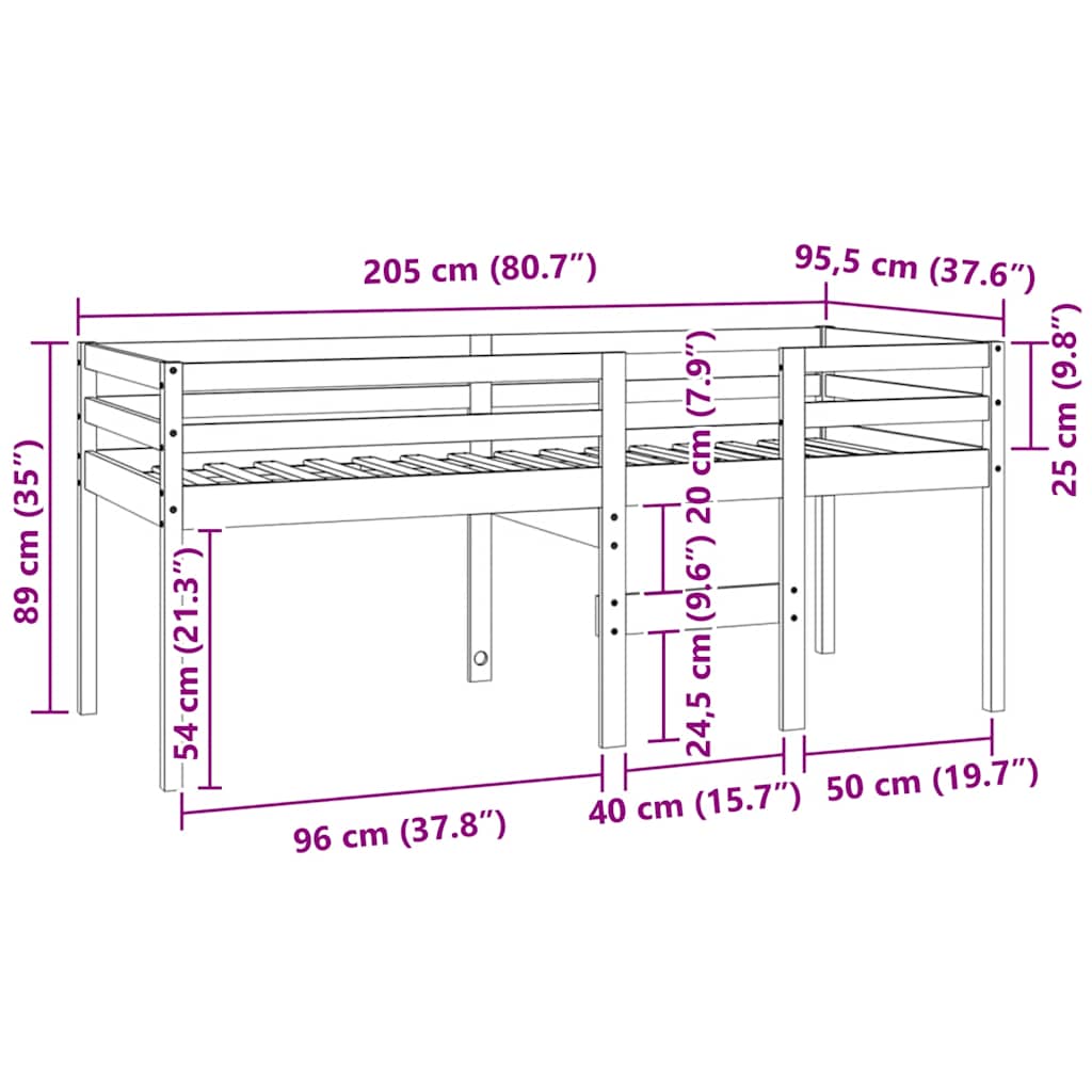 fehér tömör fenyőfa magasított ágy 90x200 cm