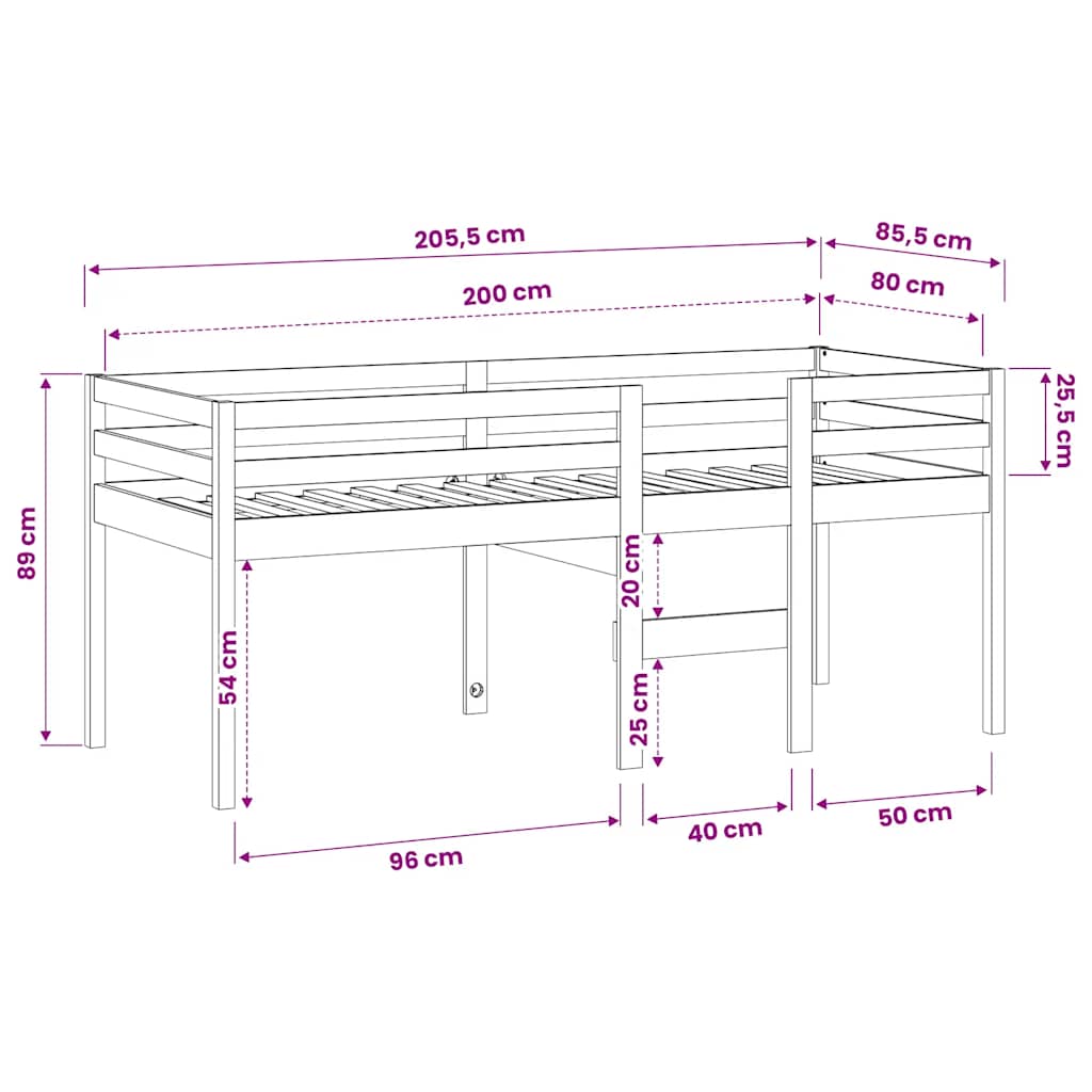 tömör fenyőfa magasított ágy 80x200 cm