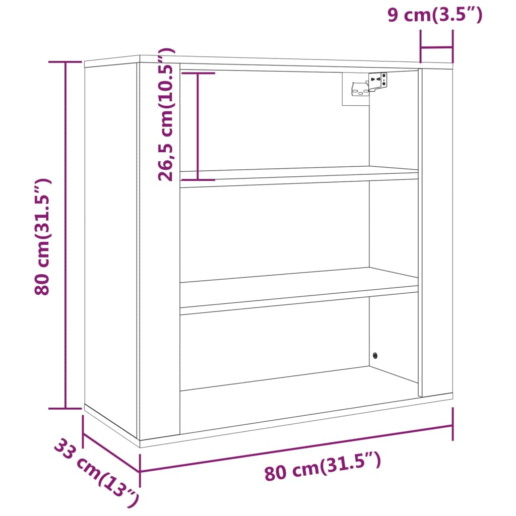 sonoma tölgy színű szerelt fa faliszekrény 80x33x80 cm