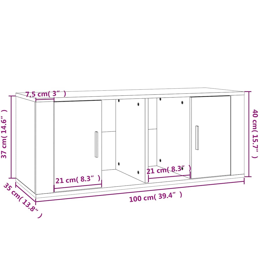 barna tölgyszínű szerelt fa TV-szekrény 100 x 35 x 40 cm