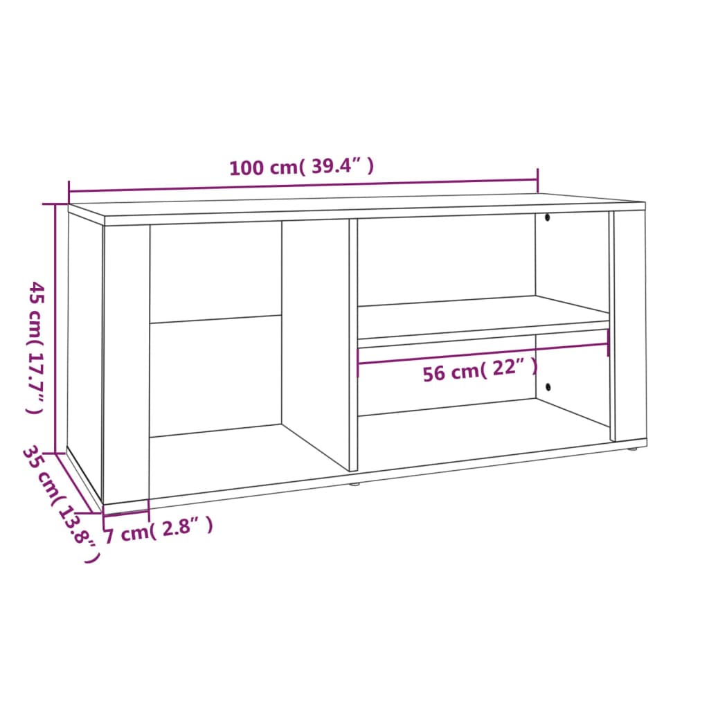 füstös tölgy színű szerelt fa cipősszekrény 100 x 35 x 45 cm