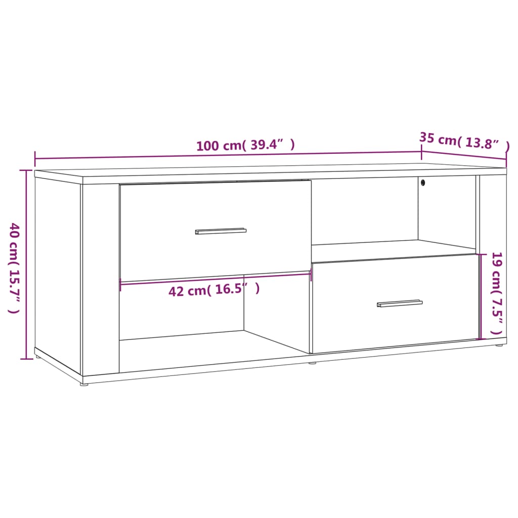barna tölgyszínű szerelt fa TV-szekrény 100 x 35 x 40 cm