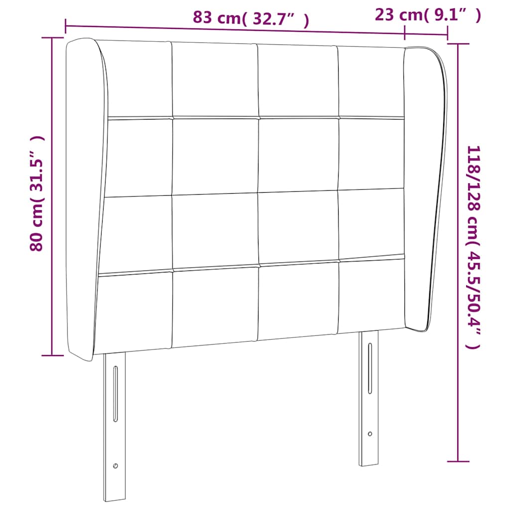 sötétbarna szövet fejtámla szárnyakkal 83 x 23 x 118/128 cm