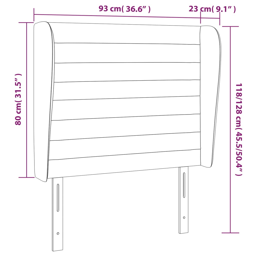 sötétbarna szövet fejtámla szárnyakkal 93 x 23 x 118/128 cm