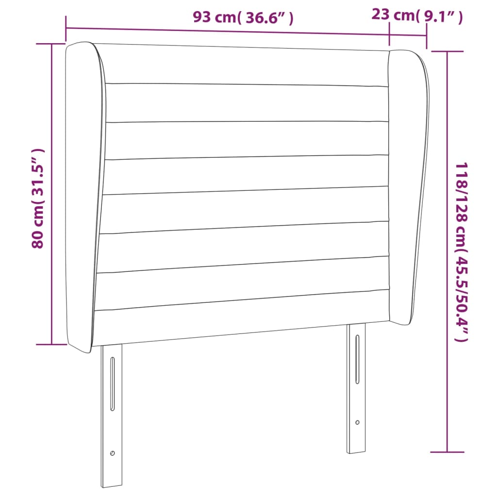 sötétszürke bársony fejtámla szárnyakkal 93 x 23 x 118/128 cm