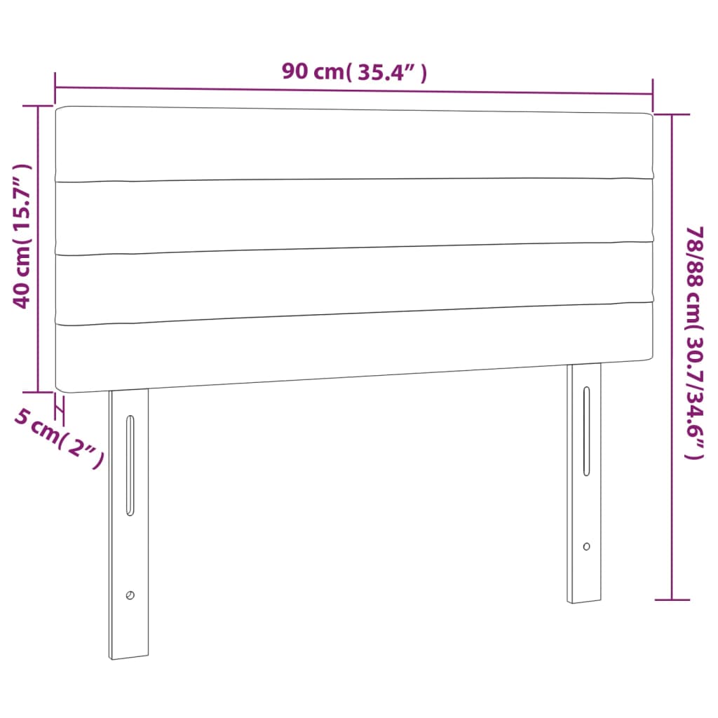 sötétszürke bársony LED-es fejtámla 90x5x78/88 cm