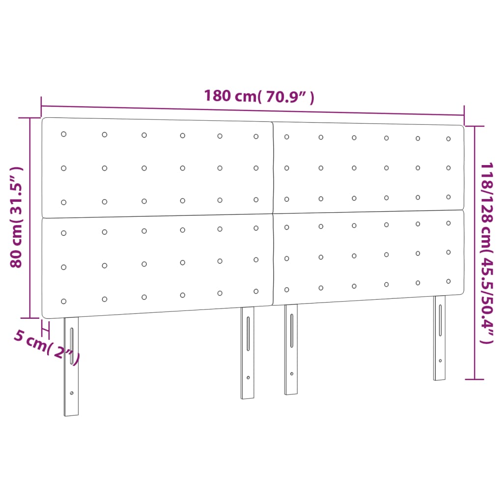 szürke műbőr LED-es fejtámla 180x5x118/128 cm