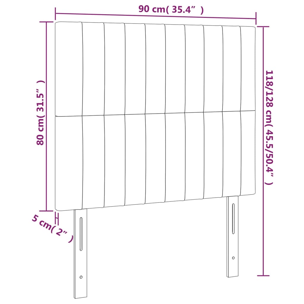 világosszürke bársony LED-es fejtámla 90x5x118/128 cm