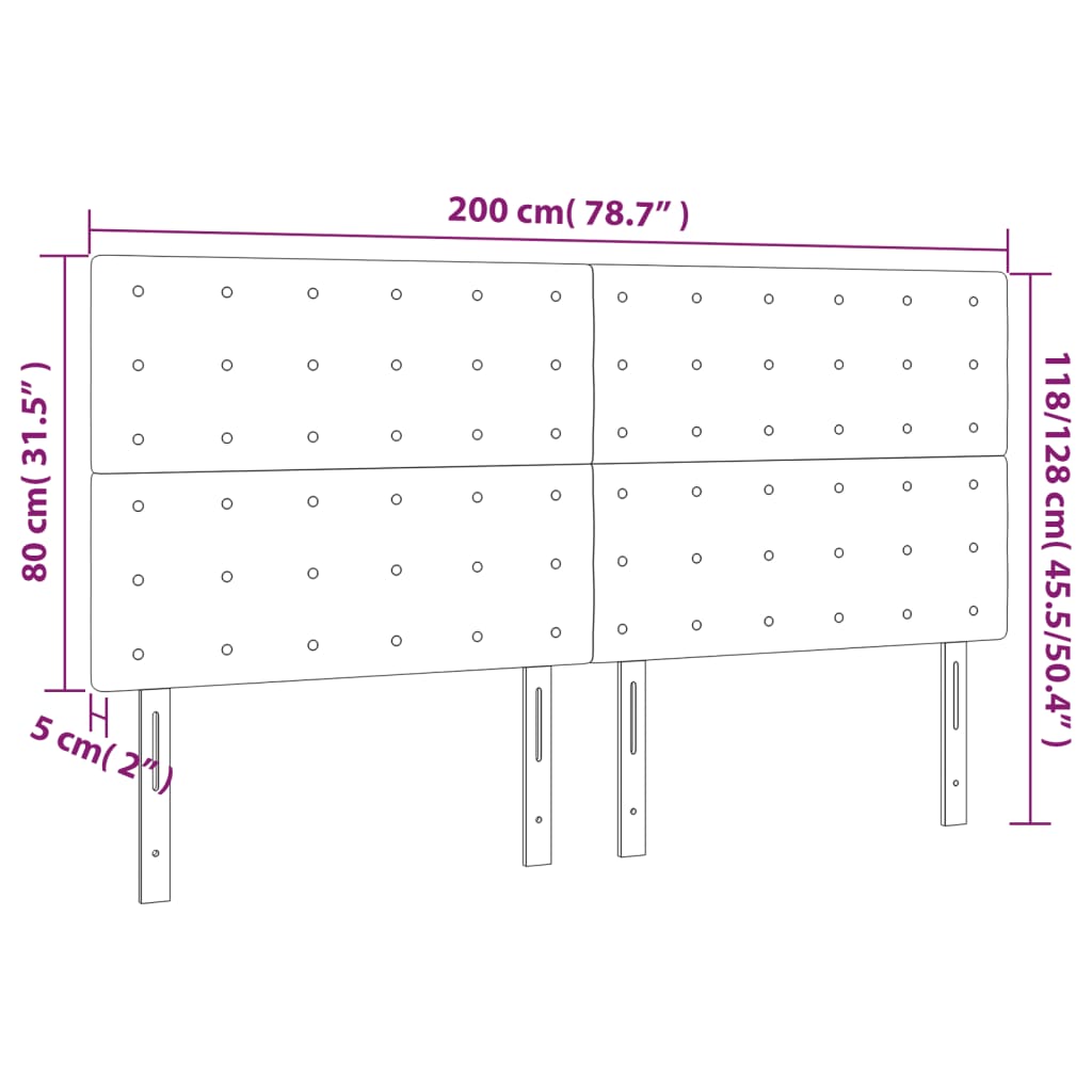 fekete bársony LED-es fejtámla 200x5x118/128 cm
