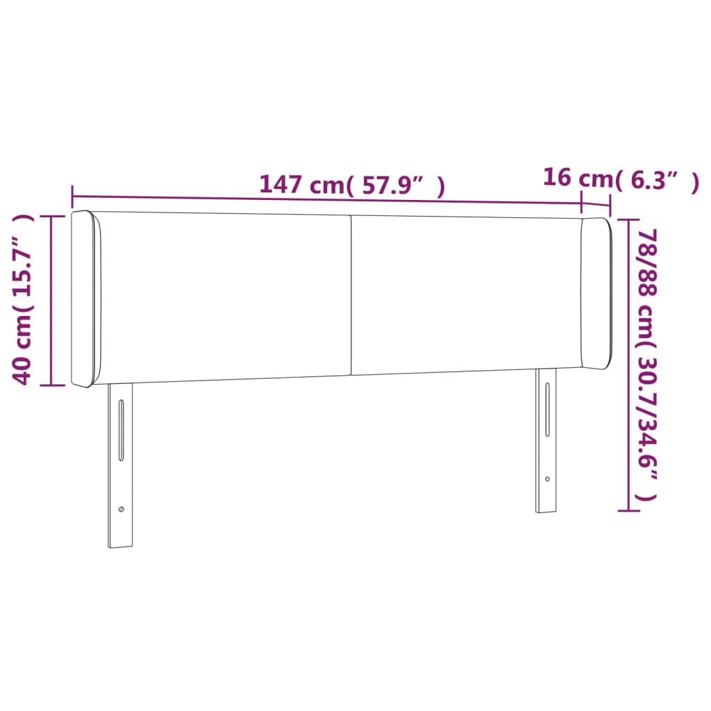 krémszínű műbőr LED-es fejtámla 147 x 16 x 78/88 cm
