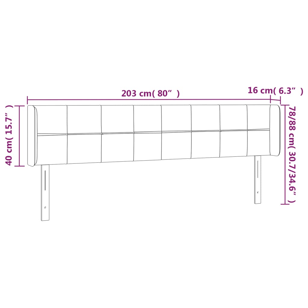 világosszürke bársony LED-es fejtámla 203 x 16 x 78/88 cm