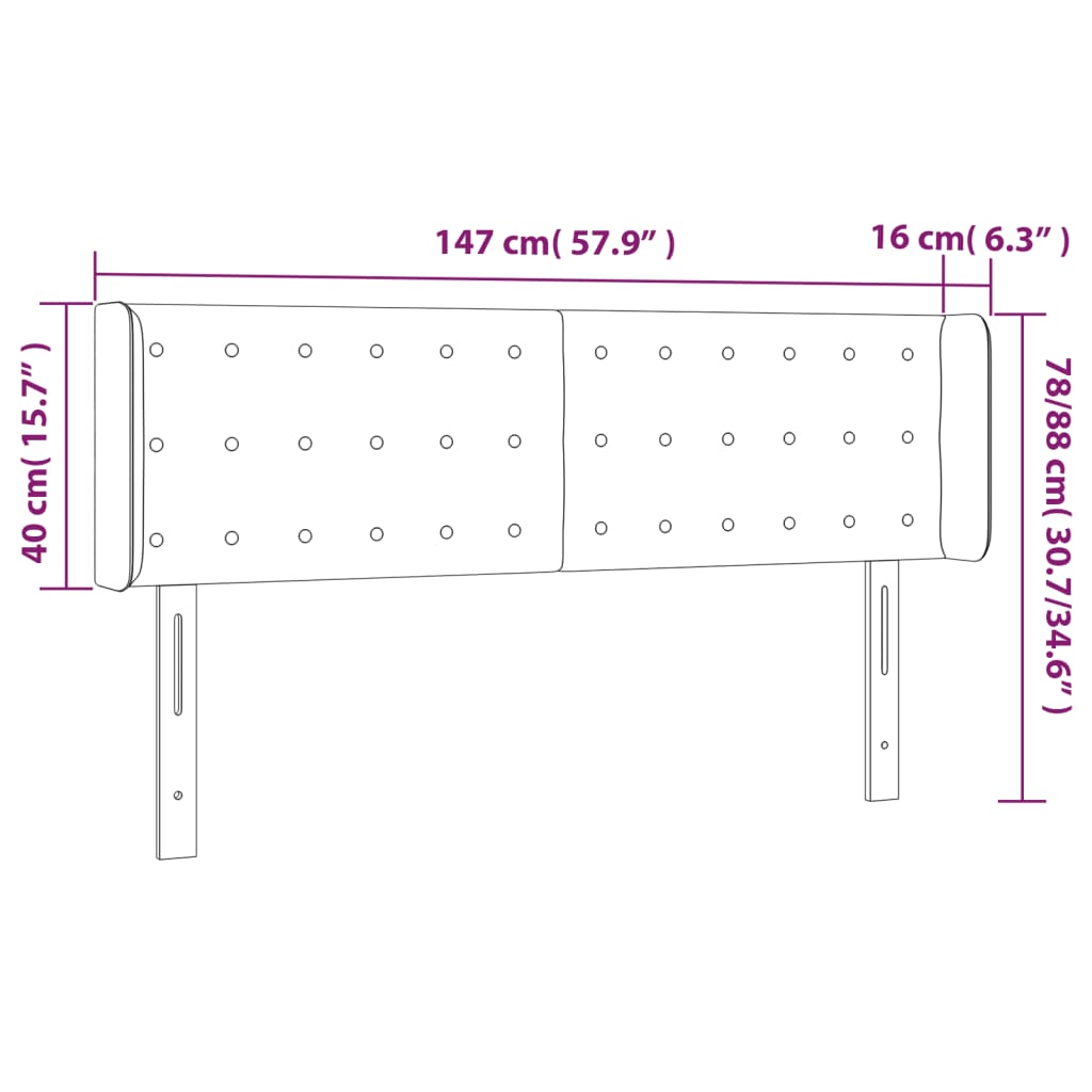 szürke műbőr LED-es fejtámla szárnyakkal 147x16x78/88 cm