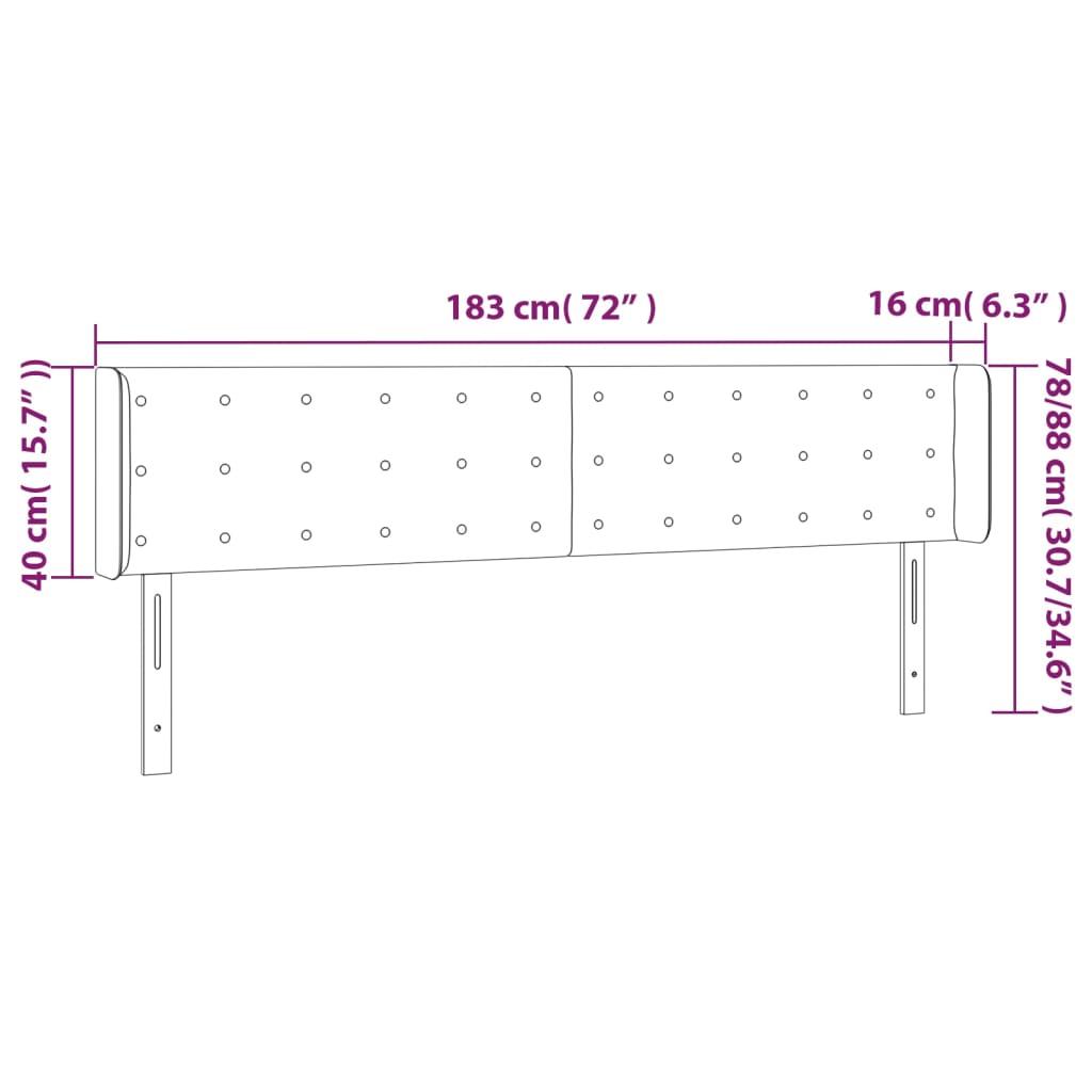 fekete műbőr LED-es fejtámla 183 x 16 x 78/88 cm