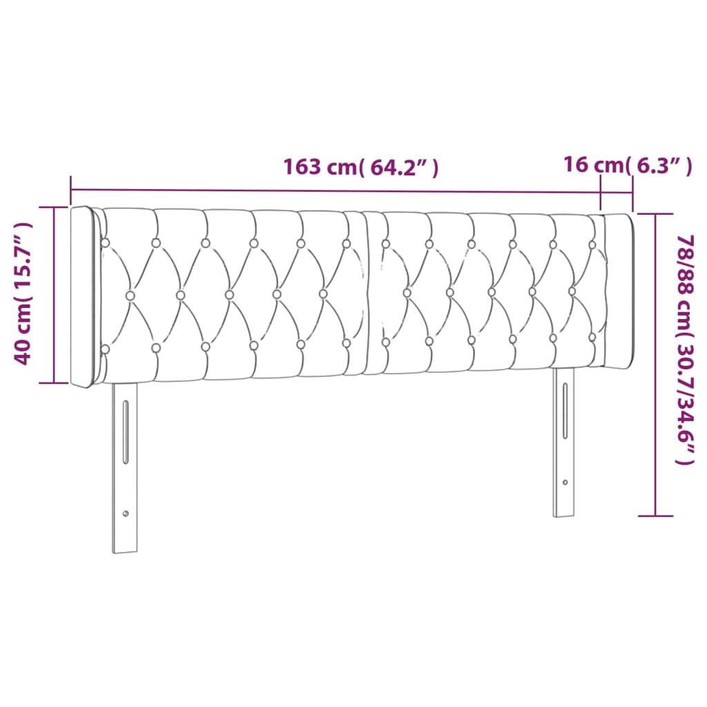sötétszürke bársony LED-es fejtámla 163 x 16 x 78/88 cm