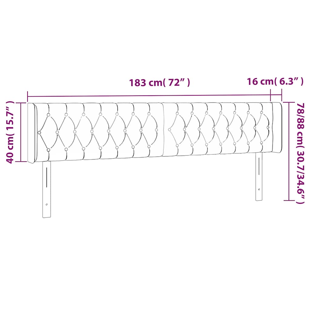 sötétkék bársony LED-es fejtámla 183 x 16 x 78/88 cm