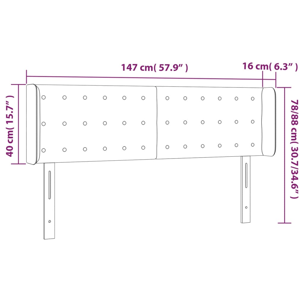 kék szövet LED-es fejtámla 147 x 16 x 78/88 cm