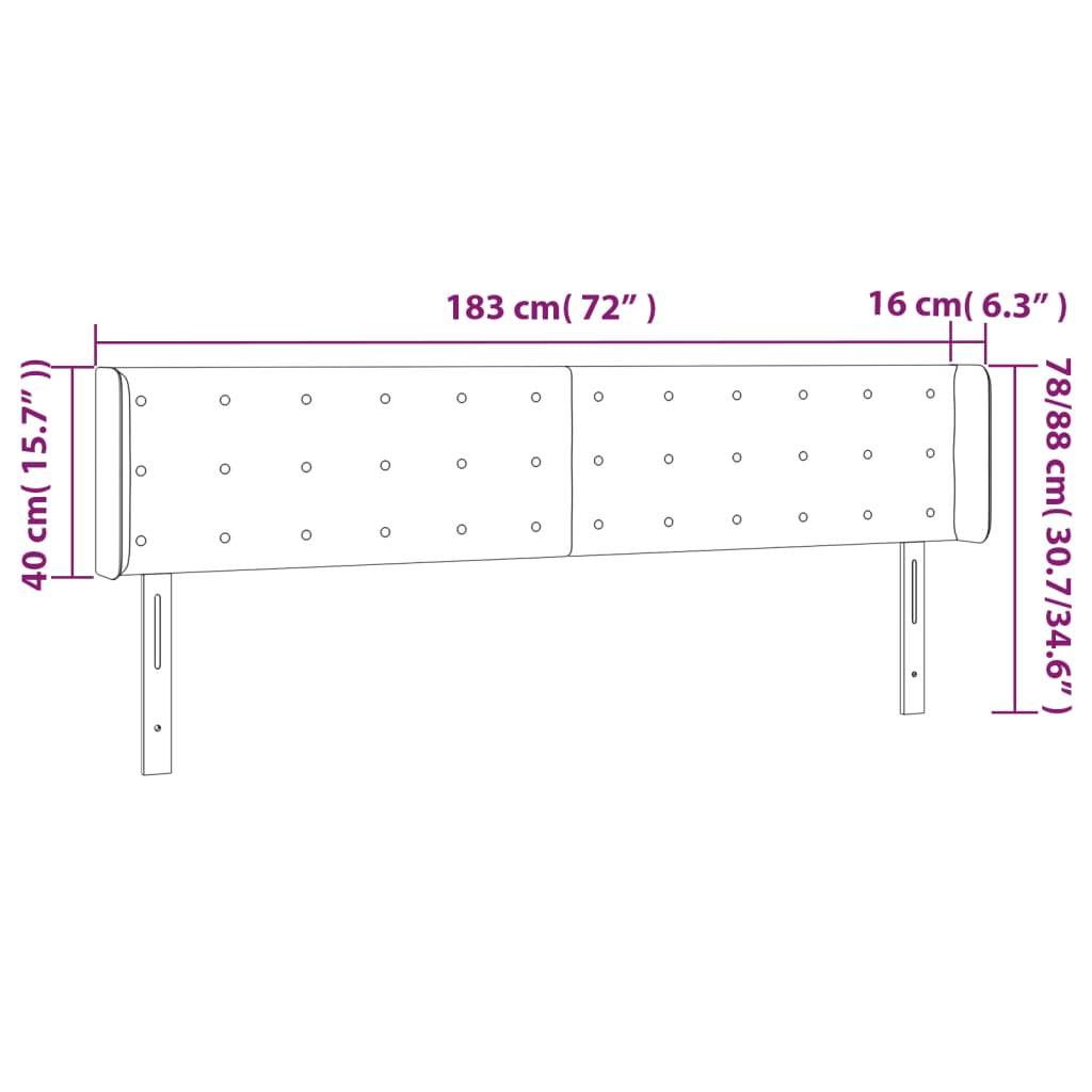 sötétszürke bársony LED-es fejtámla 183 x 16 x 78/88 cm