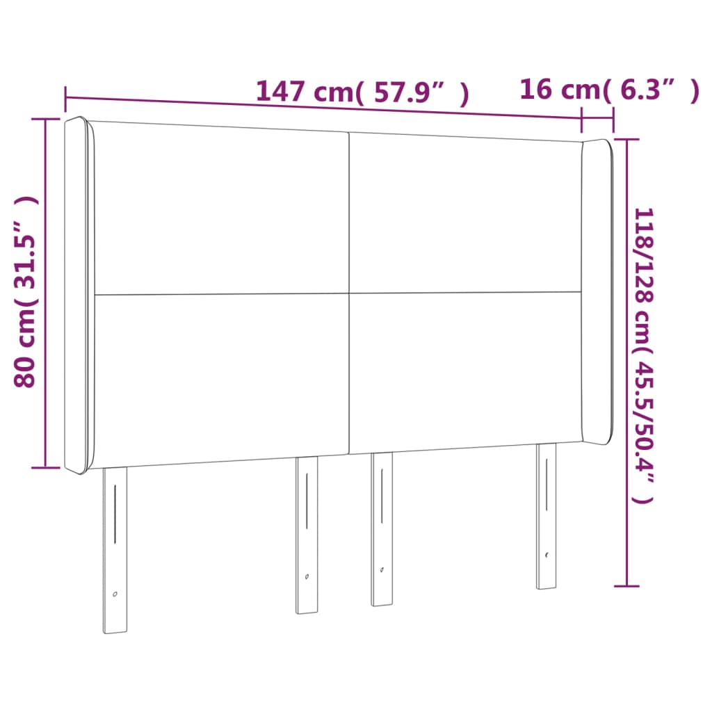 sötétszürke bársony LED-es fejtámla 147x16x118/128 cm