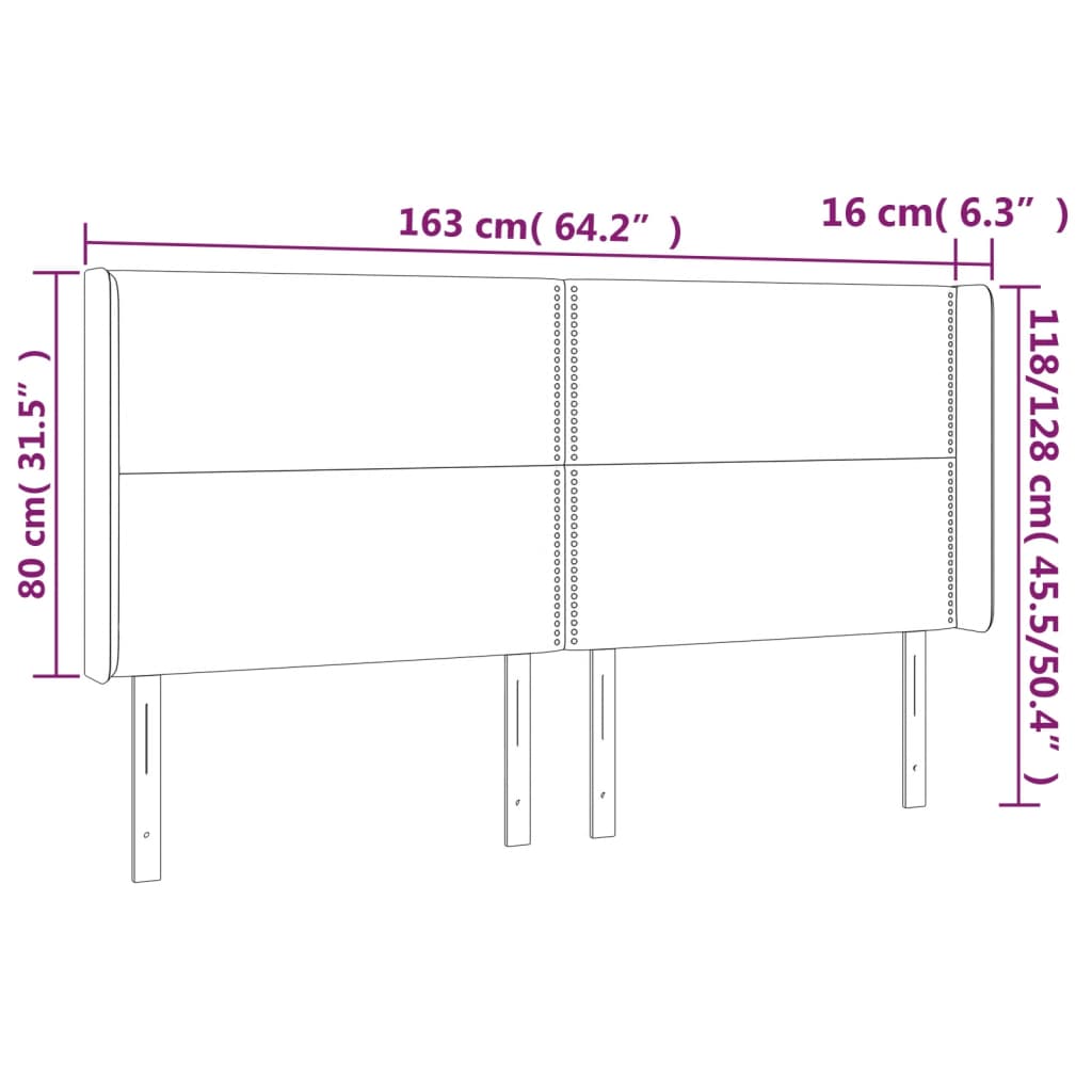 sötétszürke bársony LED-es fejtámla 163x16x118/128 cm