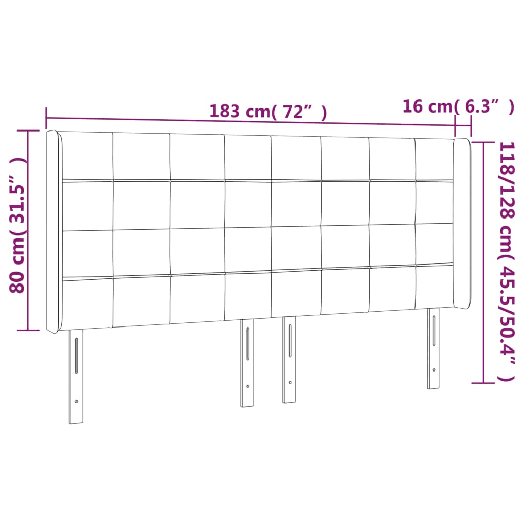 tópszínű szövet LED-es fejtámla 183x16x118/128 cm