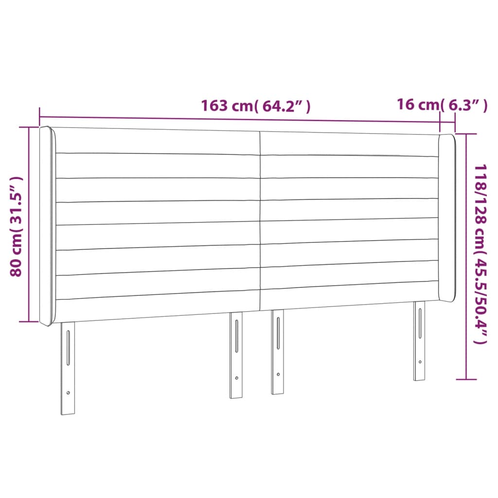 sötétszürke bársony LED-es fejtámla 163x16x118/128 cm