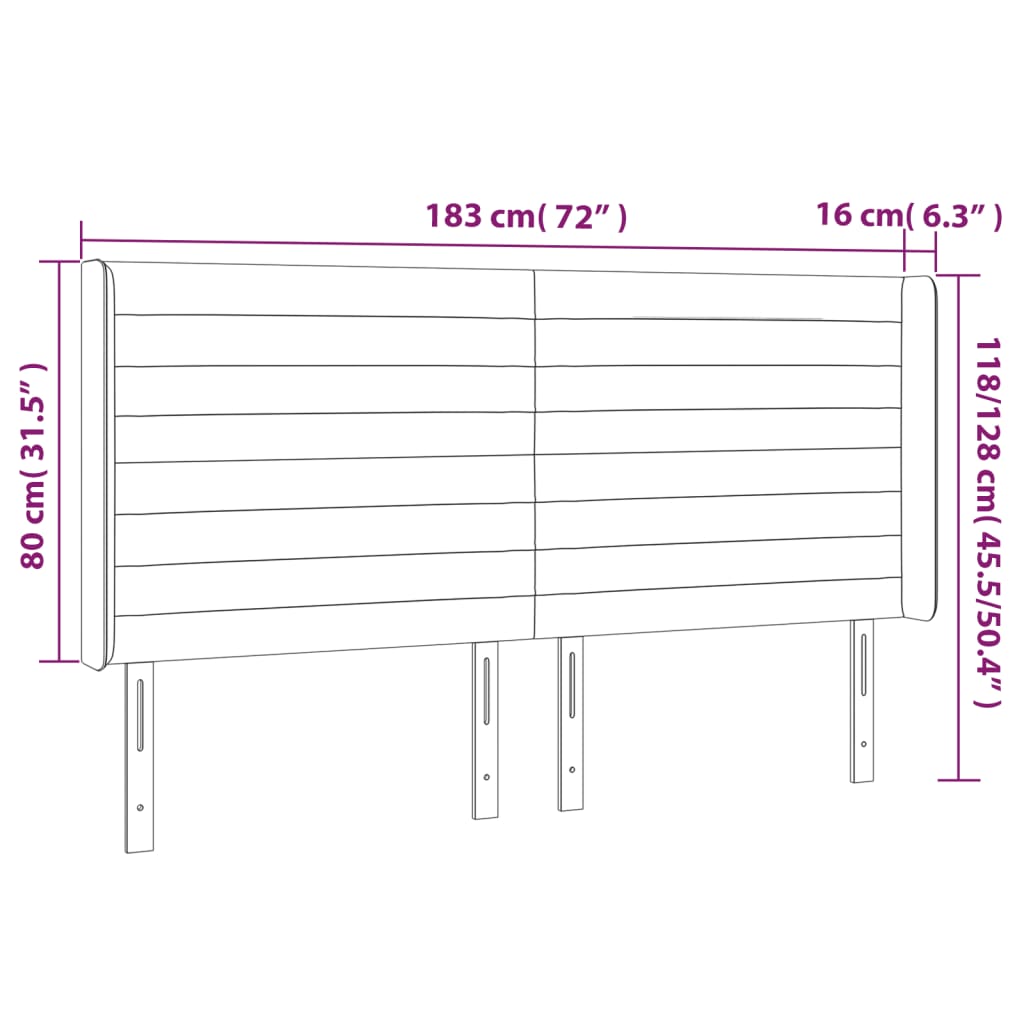fekete bársony LED-es fejtámla 183x16x118/128 cm