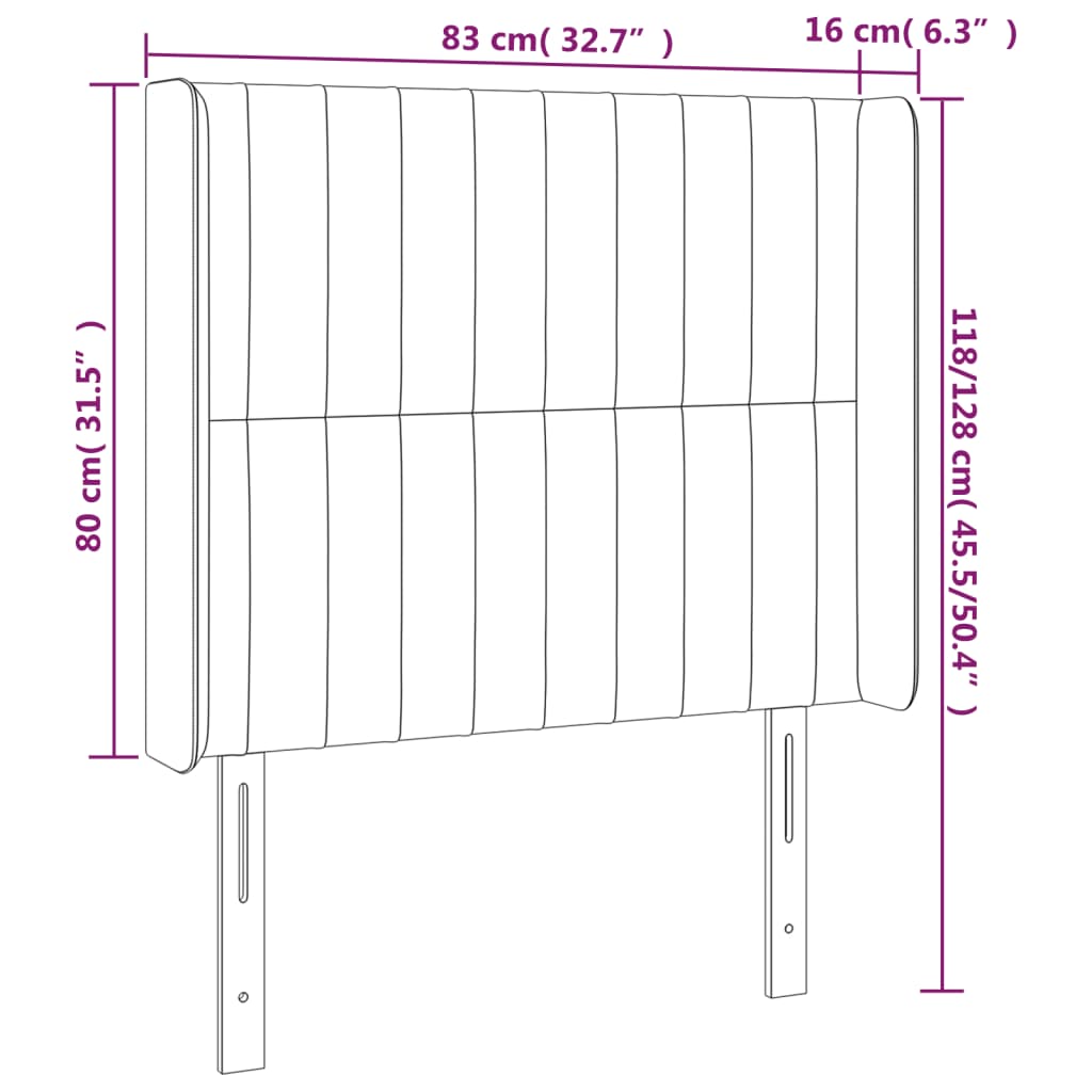 tópszínű szövet LED-es fejtámla 83x16x118/128 cm