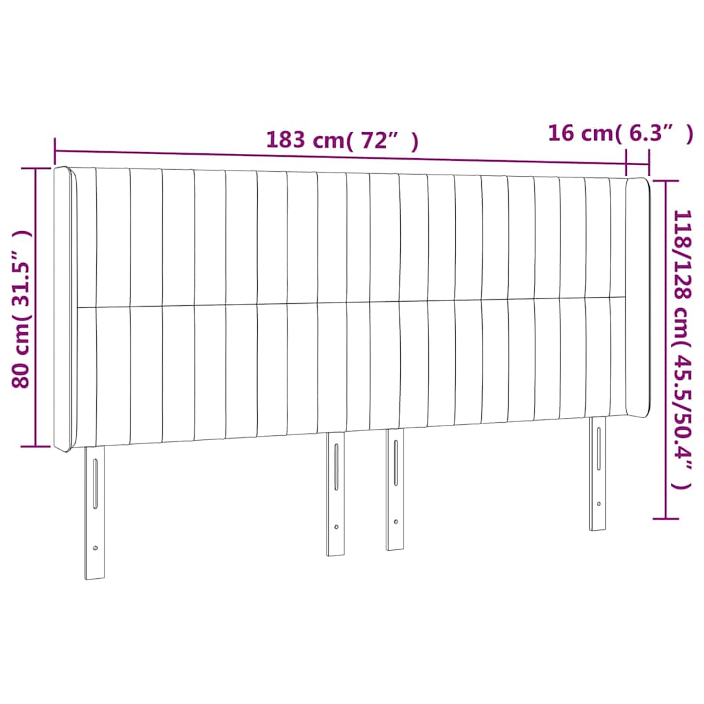 krémszínű szövet LED-es fejtámla 183x16x118/128 cm