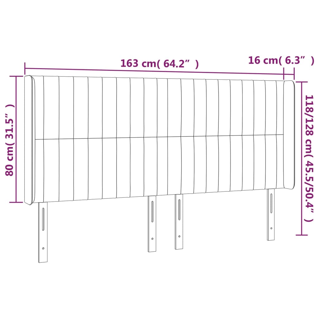 fekete bársony LED-es fejtámla 163x16x118/128 cm