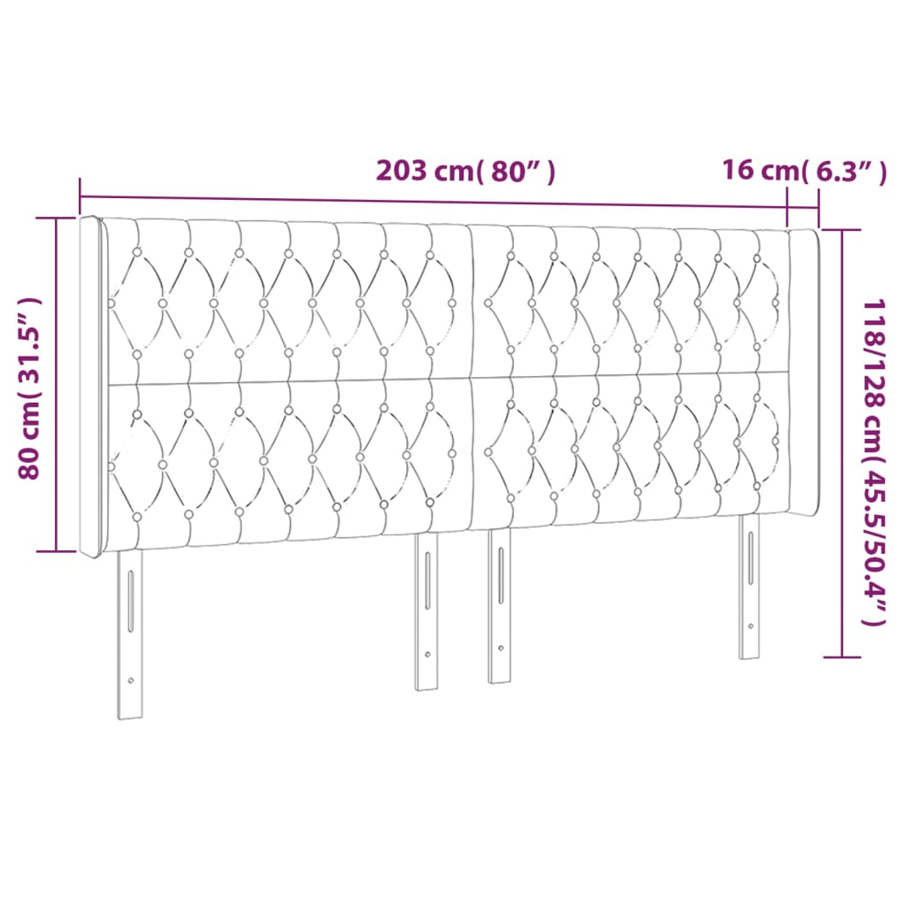 fekete szövet LED-es fejtámla 203x16x118/128 cm