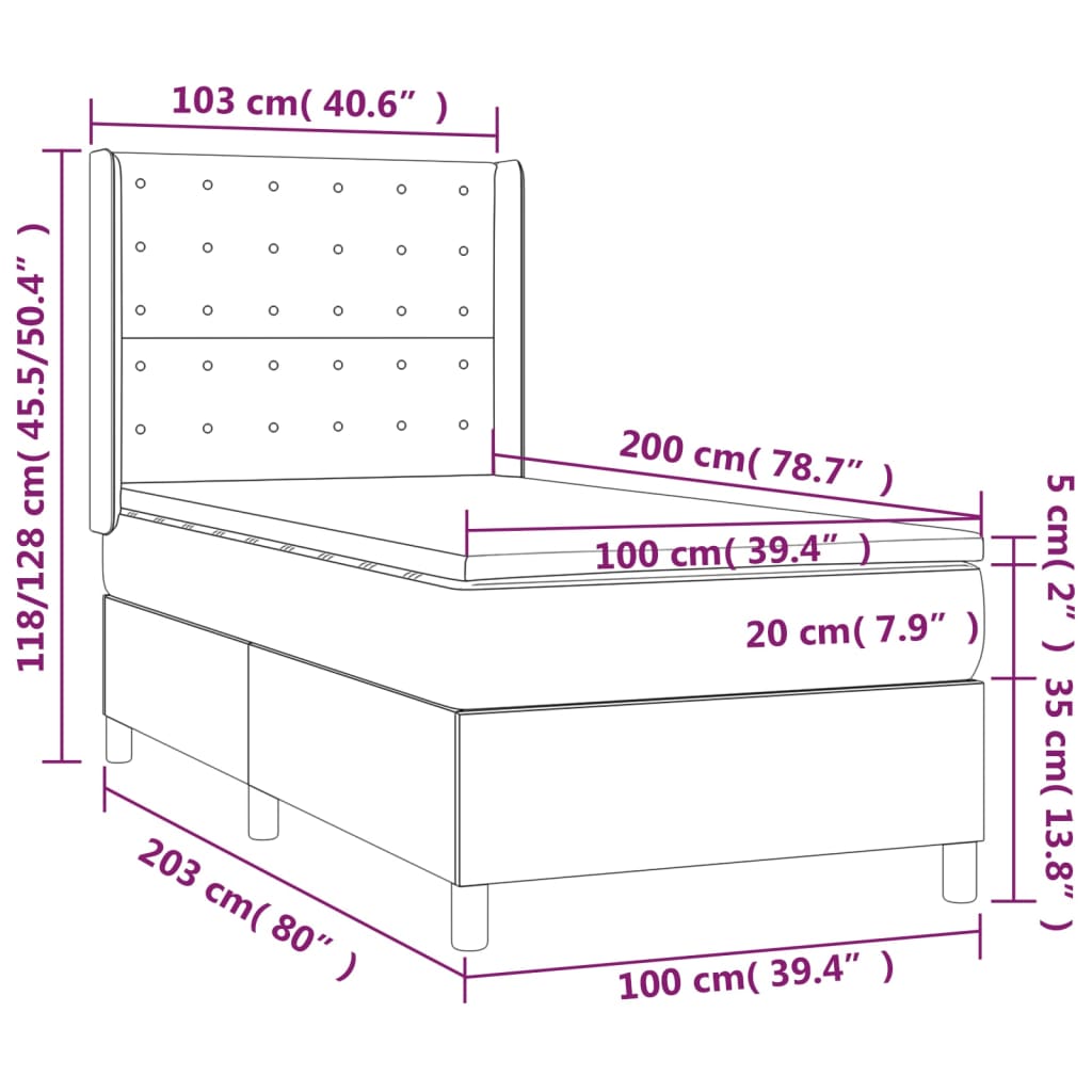 krémszínű műbőr rugós ágy matraccal 100 x 200 cm