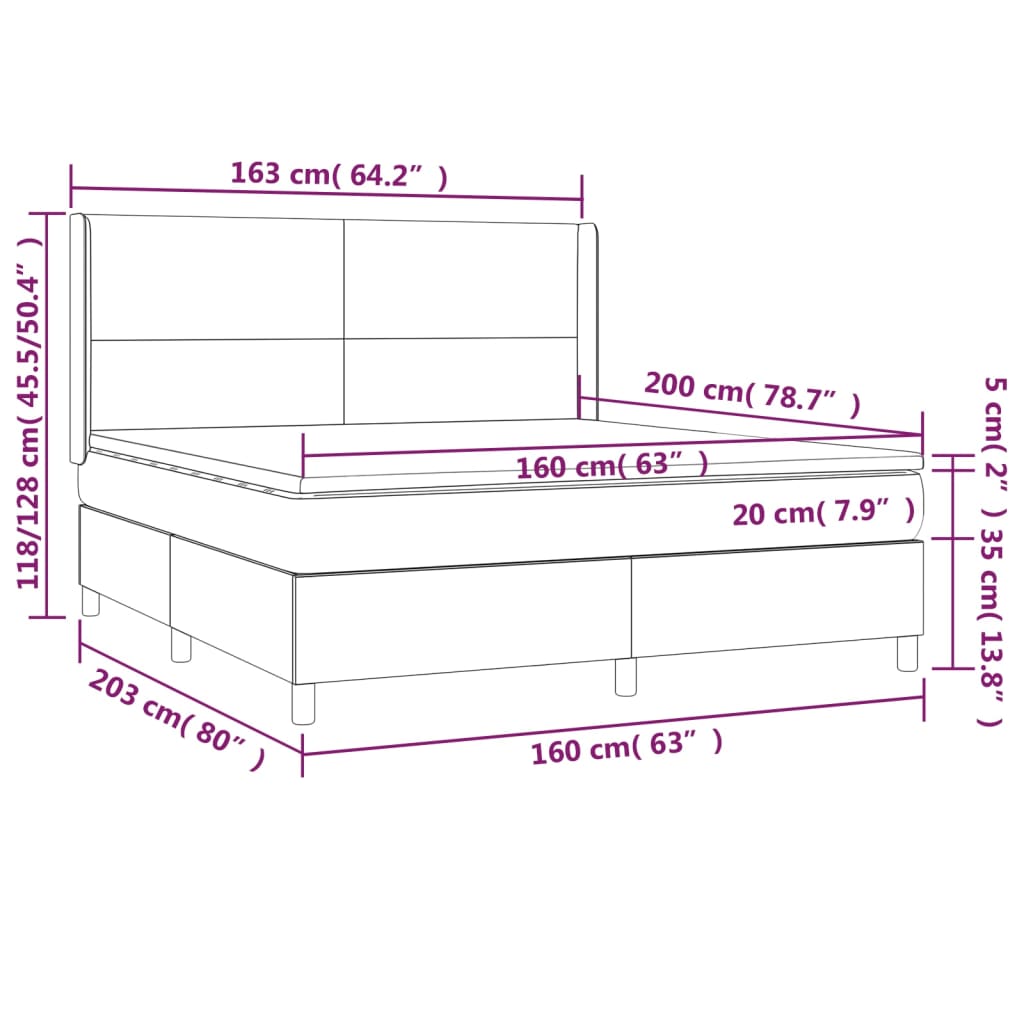 LED Box Spring Ágy fejtámlával szövet