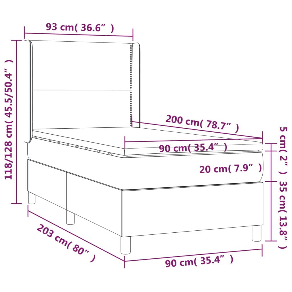 LED Box Spring Ágy fejtámlával szövet