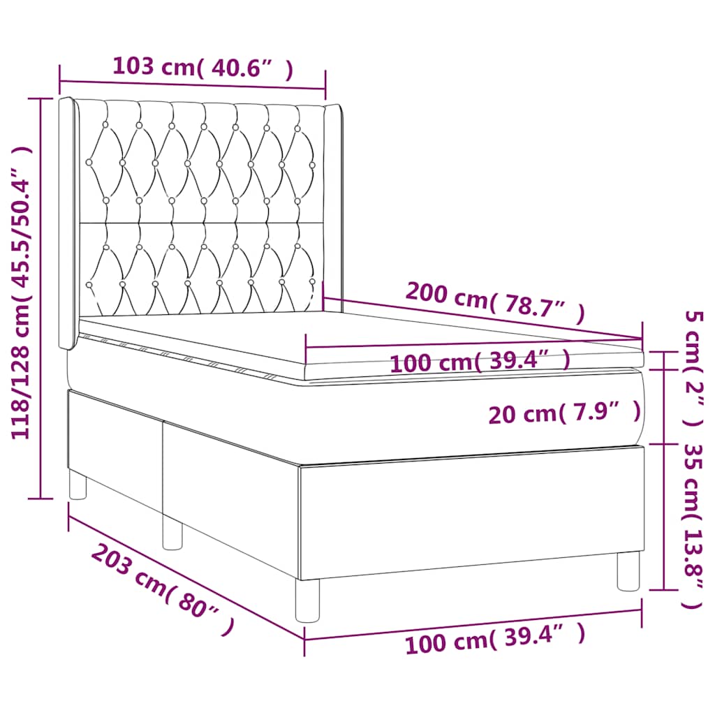 fekete szövet rugós és LED-es ágy matraccal 100x200 cm