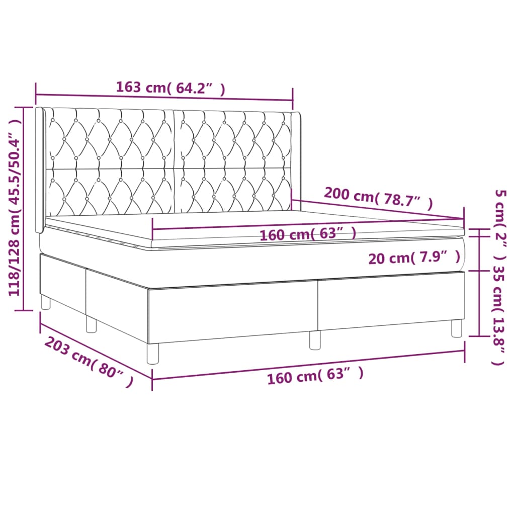 sötétszürke szövet rugós és LED-es ágy matraccal 160x200 cm
