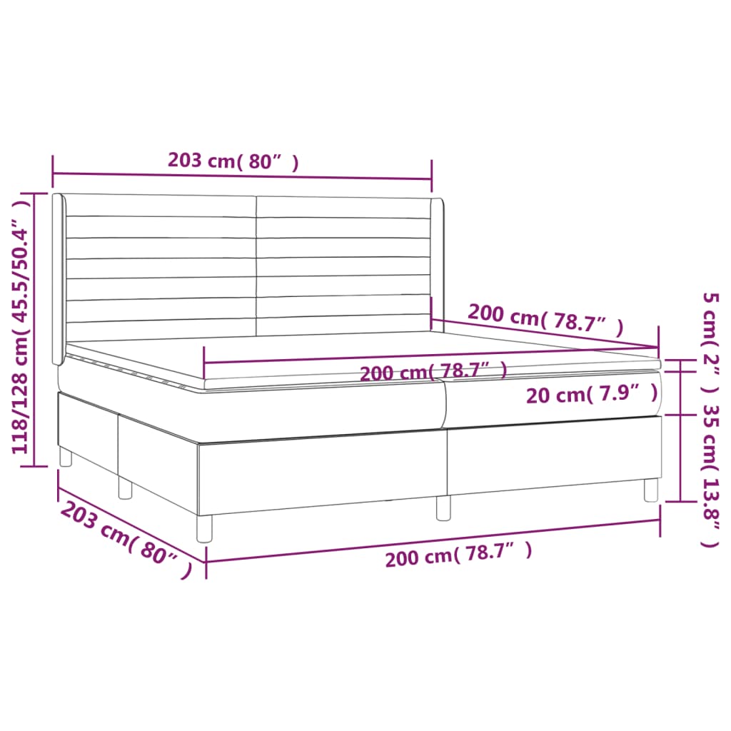 barna szövet rugós és LED-es ágy matraccal 200x200 cm