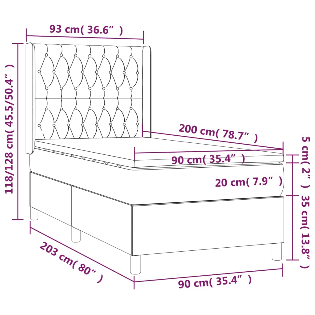 krémszínű szövet rugós és LED-es ágy matraccal 90x200 cm