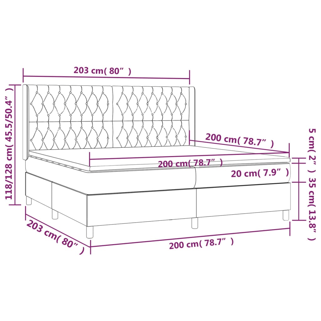tópszínű szövet rugós és LED-es ágy matraccal 200 x 200 cm
