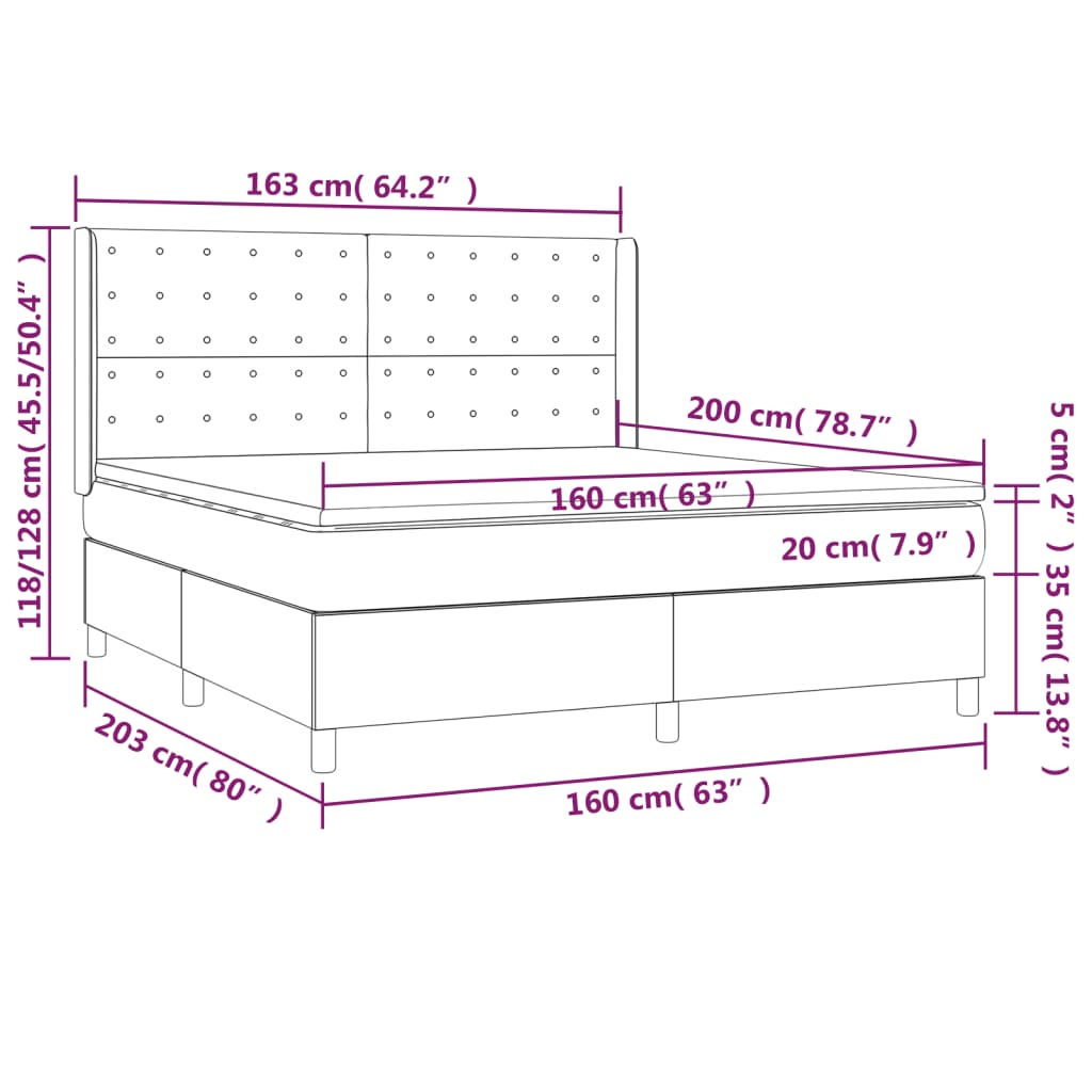 krémszínű szövet rugós és LED-es ágy matraccal 160x200 cm