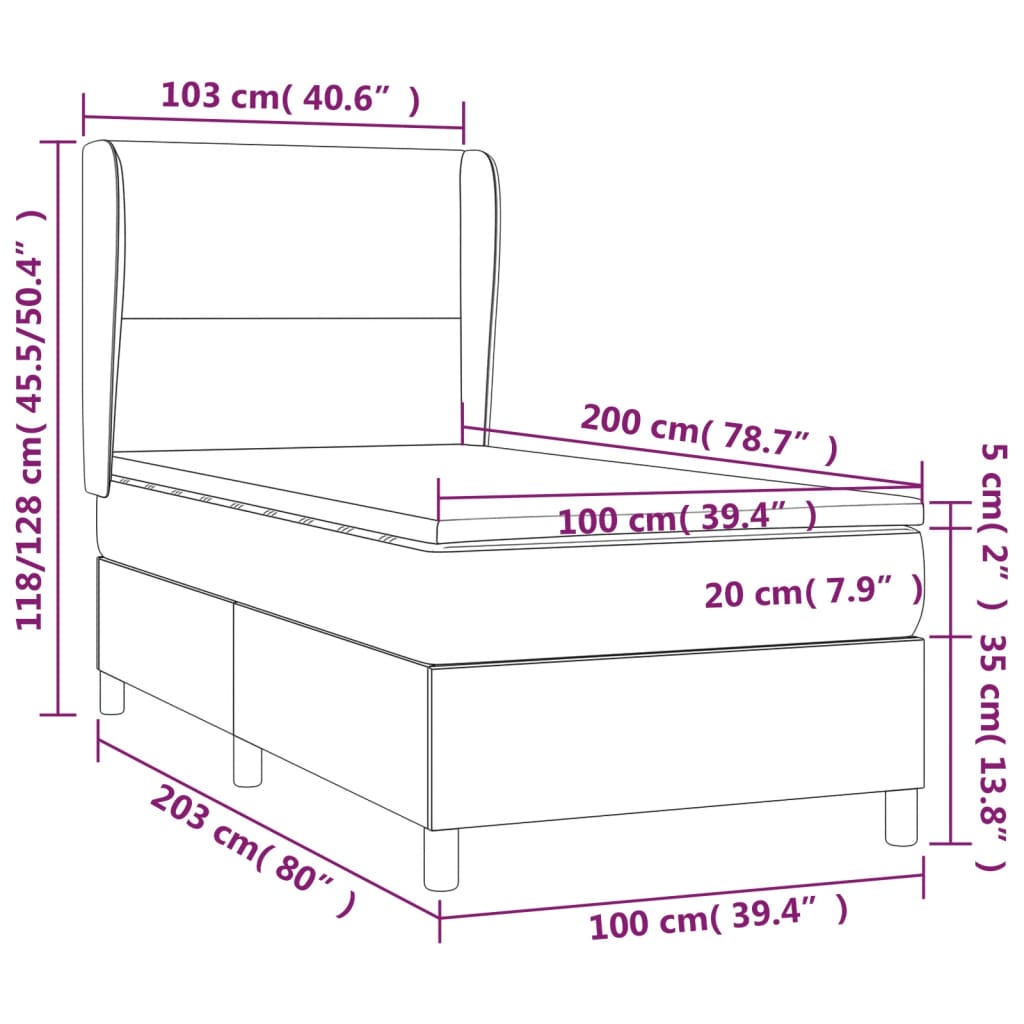 krémszínű műbőr rugós ágy matraccal és LED-del 100x200 cm