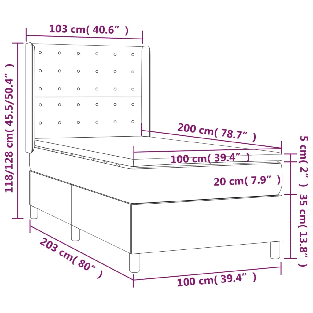 krémszínű műbőr rugós ágy matraccal és LED-del 100x200 cm