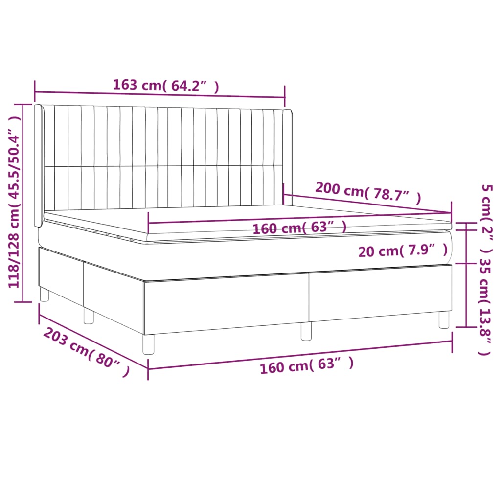sötétszürke bársony rugós és LED-es ágy matraccal 160x200 cm
