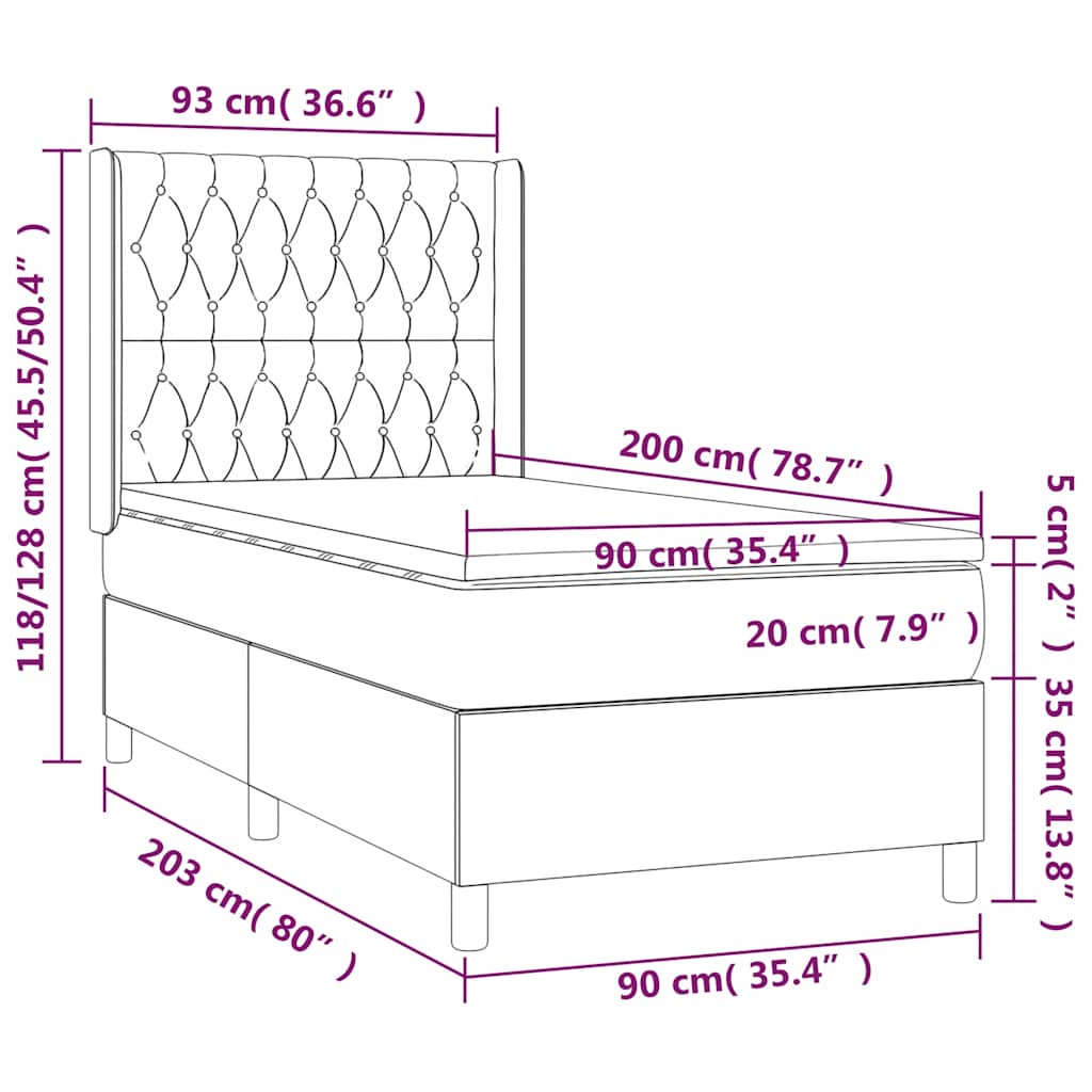 sötétzöld bársony rugós és LED-es ágy matraccal 90x200 cm