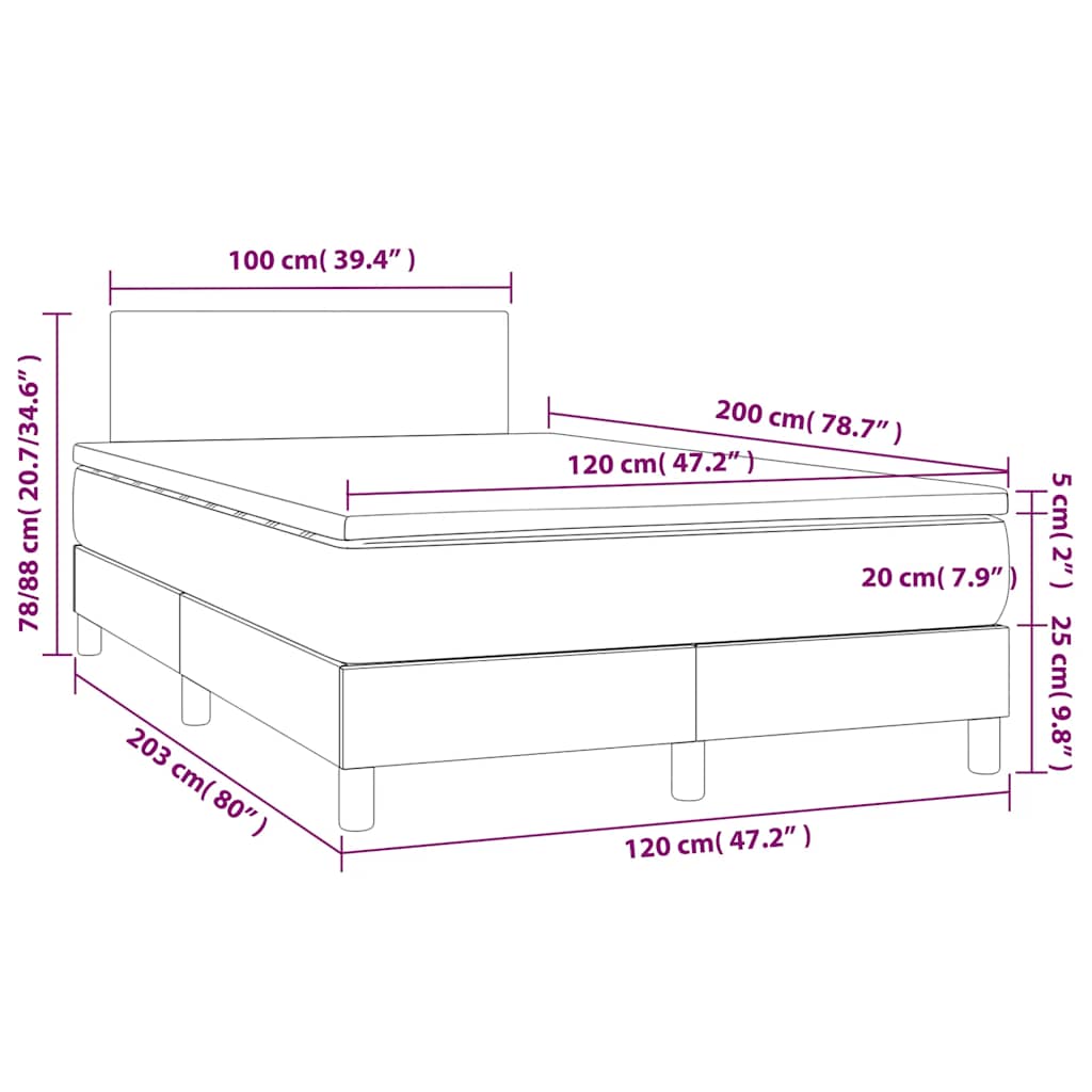 fekete szövet rugós és LED-es ágy matraccal 120 x 200 cm