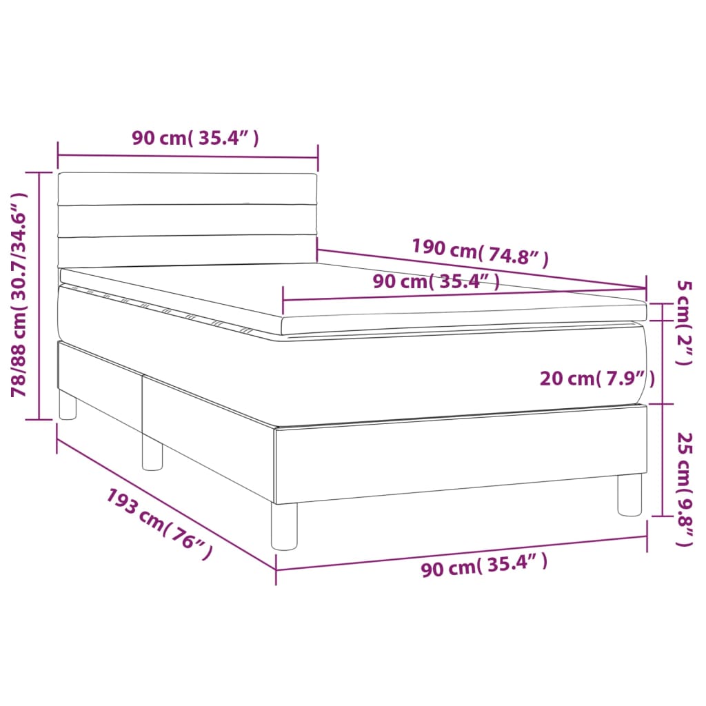 barna szövet rugós és LED-es ágy matraccal 90x190 cm