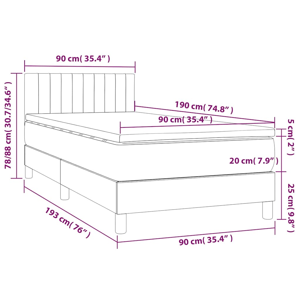 barna szövet rugós és LED-es ágy matraccal 90x190 cm
