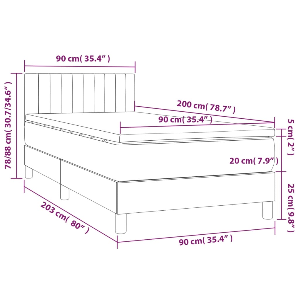kék szövet rugós és LED-es ágy matraccal 90x200 cm