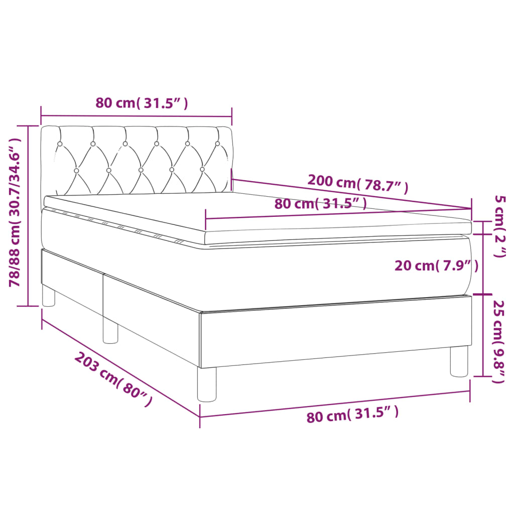 sötétszürke szövet rugós és LED-es ágy matraccal 80 x 200 cm