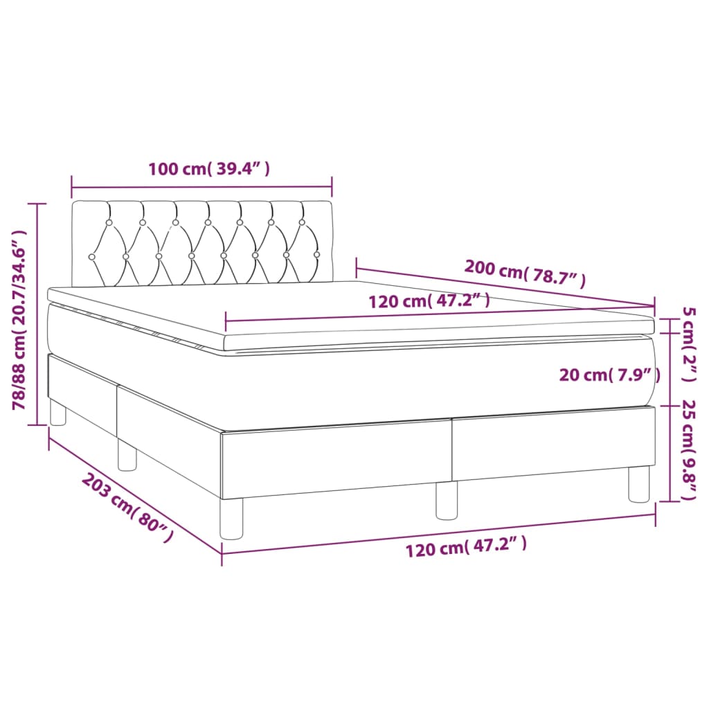 világosszürke szövet rugós és LED-es ágy matraccal 120 x 200 cm