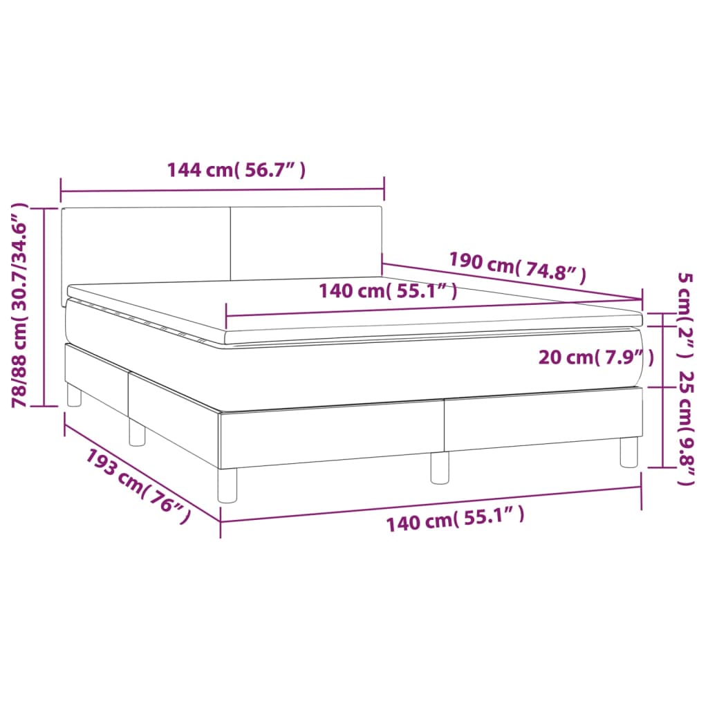 sötétszürke szövet rugós és LED-es ágy matraccal 140x190 cm